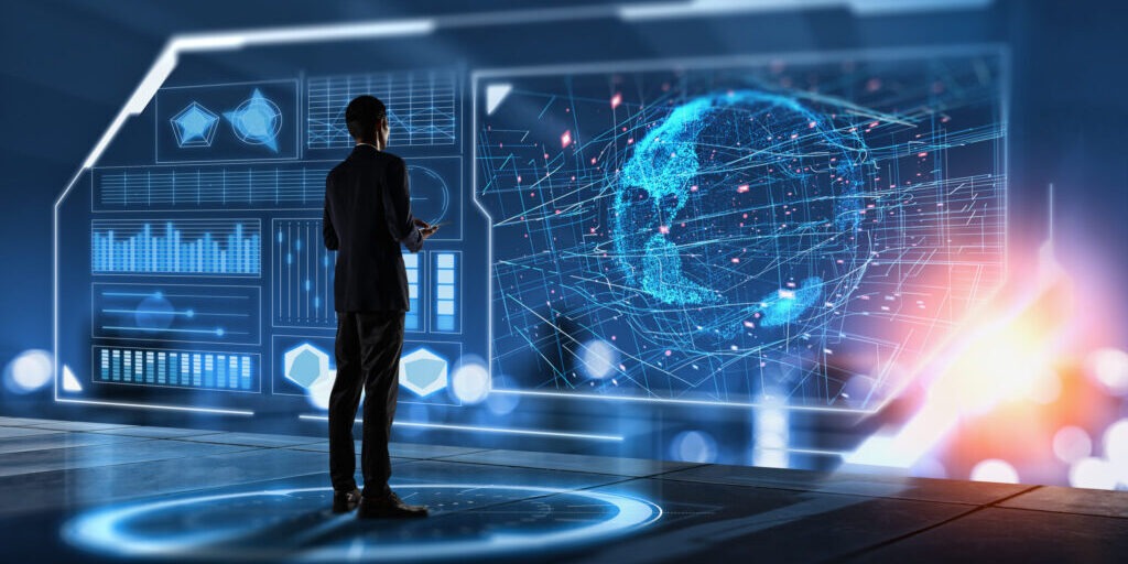 Businessman searching for big data.Digital transformation concept.Innovative and High technology Of Business.